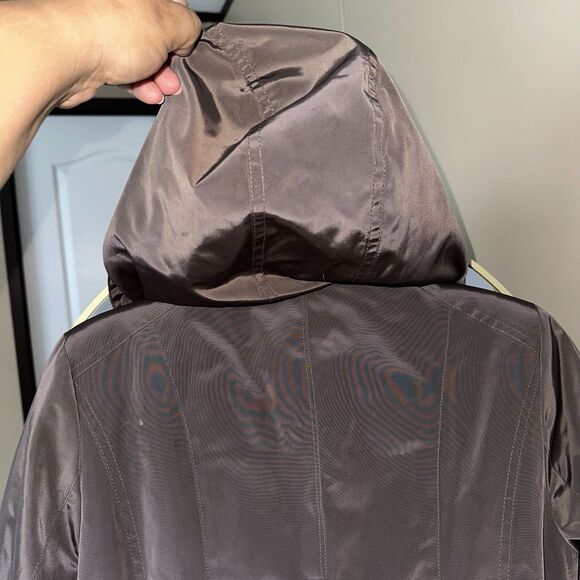 Michael Kors Navy Brown Long Length Jacket W/ Removable Hood W/ Fur Parka Puffer - Picture 10 of 12